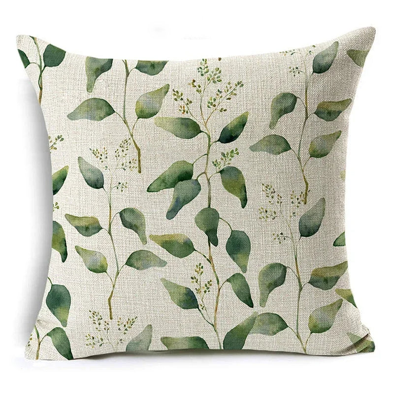 Axyaa Tropical Plants Linen Cushion Cover 45x45cm - Decorative Sofa Bed Pillow Case