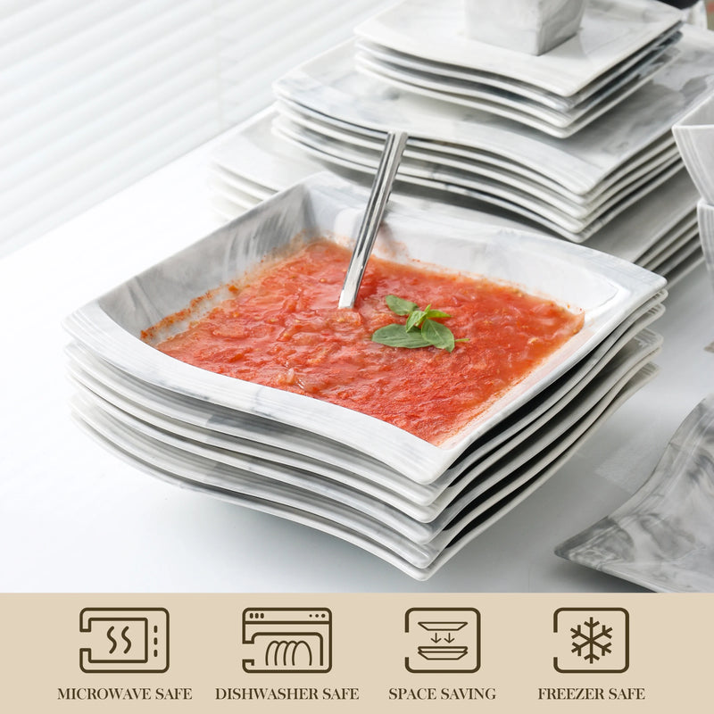 Axya Flora 36-Piece Marble Grey Porcelain Dinnerware Set for Elegant Dining