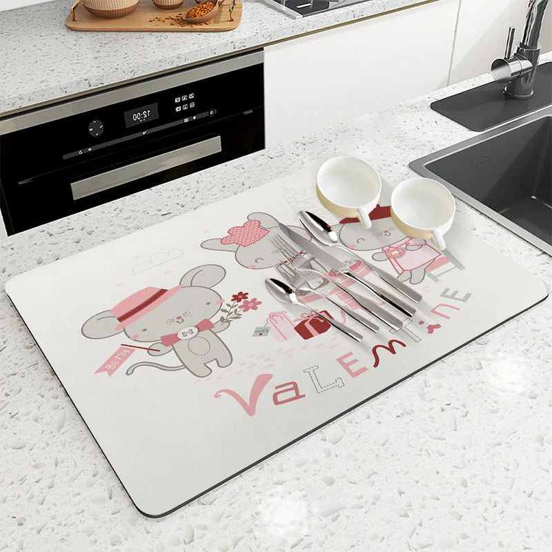 Axyaa Crabbit Lines Desk Drain Pad: Non-slip Heat Resistant Kitchen Mat