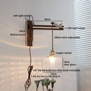 Axyaa Clear Glass LED Wall Sconce with Arm, Black Walnut Wood, Pull Chain - Modern Indoor Lighting