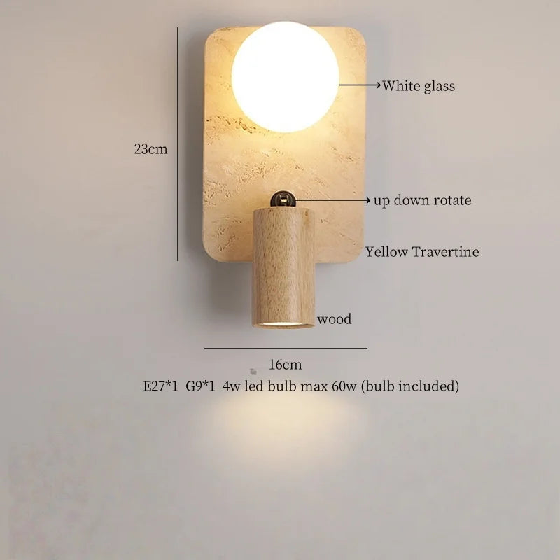Axyaa Wood Glass LED Wall Sconce - Nordic Modern Stair Lights for Bedroom & Bathroom