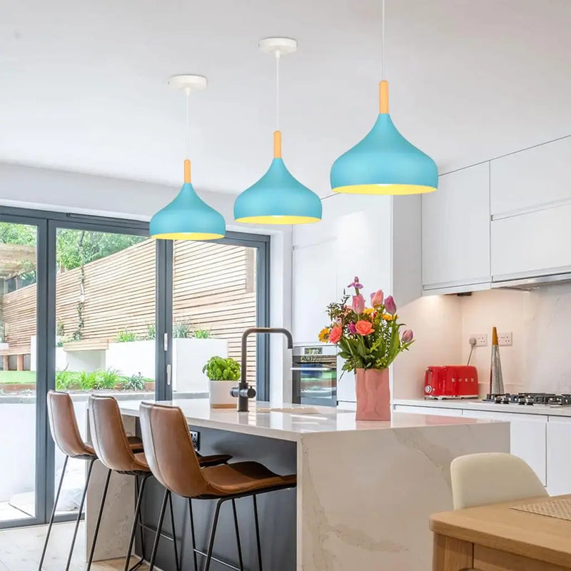 Axyaa Blue Nordic Pendant Lights - Modern E27 Hanging Lamps for Living Dining Kitchen