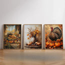 Axyaa Autumn Country Wall Art: Retro Pumpkin & Rooster Canvas Prints for Modern Living Room