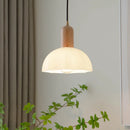 Axyaa White Glass LED Pendant Lights with Wood Handle - Modern Kitchen Decor