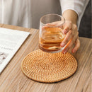 Axyaa Hand-woven Rattan Coaster Tray Set