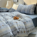 Axyaa Fresh Blue Floral Duvet Cover Set - Wrinkled Yann Bedding in Washing Cotton