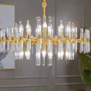 Axyaa Gold Round Crystal Chandelier for Luxurious Living Room Décor