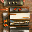 Axyaa Ceramic Sushi Boat Saury Plate - Rectangular Japanese Tableware