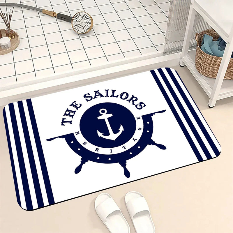 Axyaa Blue Emblem Pattern Diatom Mud Floor Mat: Super Non-Slip & Absorbent