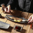 Axyaa Black Ceramic Sushi & Hotpot Plate - Rectangular Cuisine Dish
