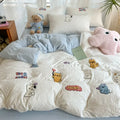 Axyaa Animal Paradise Embroidery 4-Piece Cotton Towel & Bedding Set for Home and Dorm