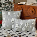 Axyaa Velvet Christmas Tree Cushion Cover, Embroidered Snowflakes, Home Decor