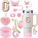 Axyaa Cup Accessories Set: Butterfly Straw, Cover, Cap, Boot, Handle Charm, Initials Sticker