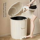 Axyaa Round Foot Pedal Trash Can in Cream & Blue, Large-Capacity for Office, Kitchen, Bathroom