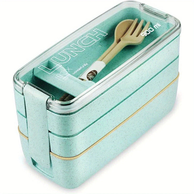 Axyaa 3-Layer Healthy Material Kids Bento Box with Handle, 900ML