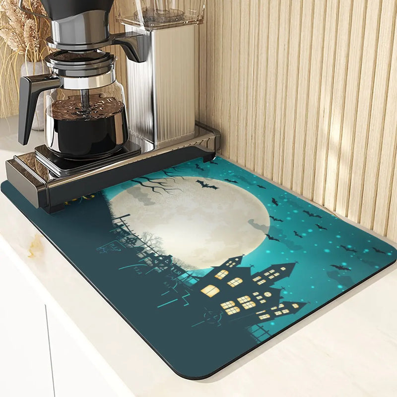 Axyaa Ghost Print Silicone Kitchen Coasters & Dish Mat