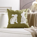 Axyaa Bunny Rabbit Floral Embroidery Pillow Cover, Soft Canvas Texture, Easter Home Decor