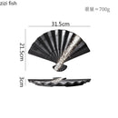 Axyaa Fan Shaped Ceramic Plate: Retro Sushi, Dessert, Dim Sum, Molecular Cuisine Tableware