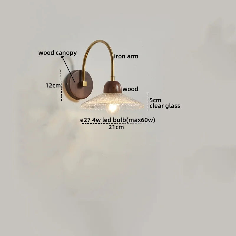 Axyaa Modern LED Wall Lamp Sconce Glass Wood Pull Chain Switch Stair Lights