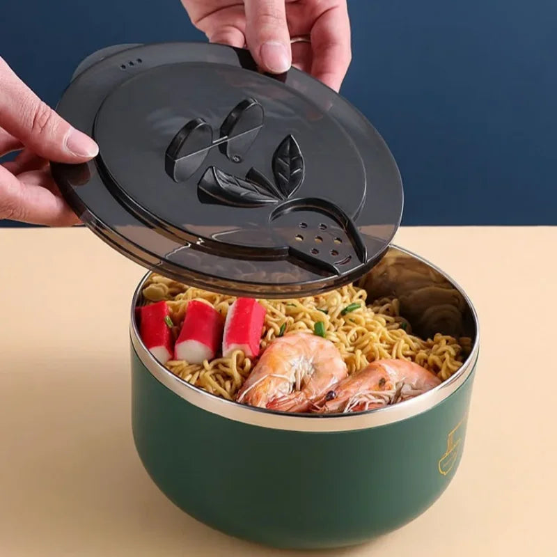 Axyaa Stainless Steel Double-Layer Noodle Bowl - Anti-Scalding Lunch Box & Food Container