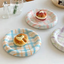 Axya Hand-Painted Checkered Dessert Plate for Home Decoration and Storage.