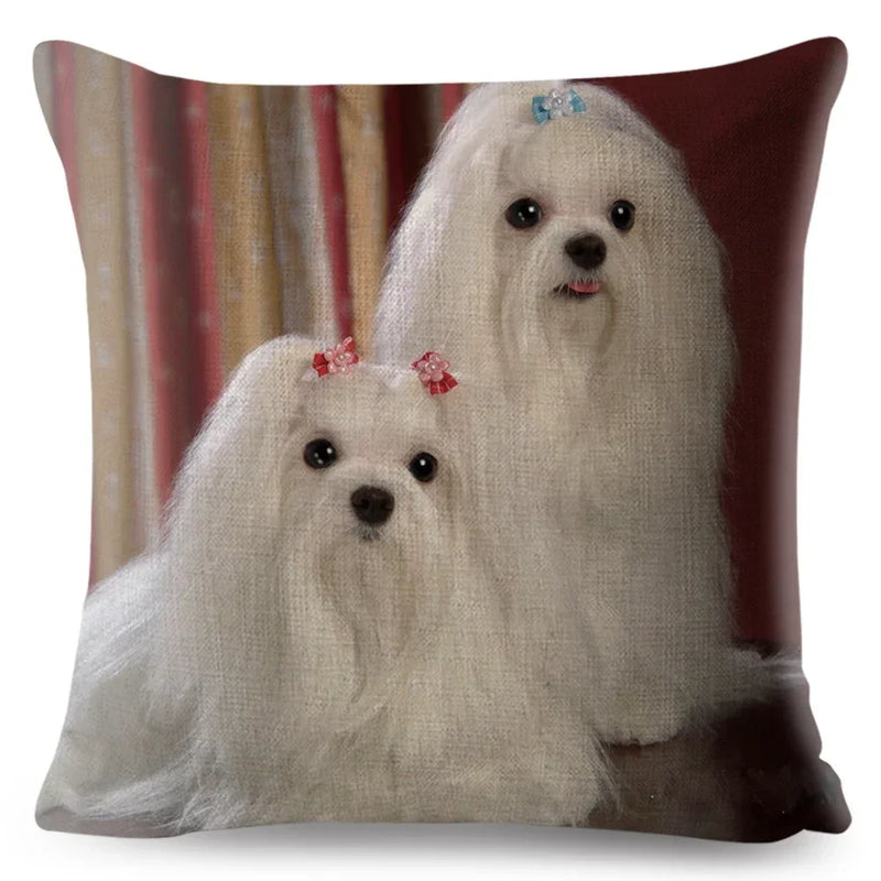 Maltese Dog Pillow Cover by Axyaa - Decorative Cushion Case for Home and Car