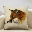 Axyaa Fox Linen Pillowcase - Nordic Animal Theme Decorative Cushion Cover 45x45cm