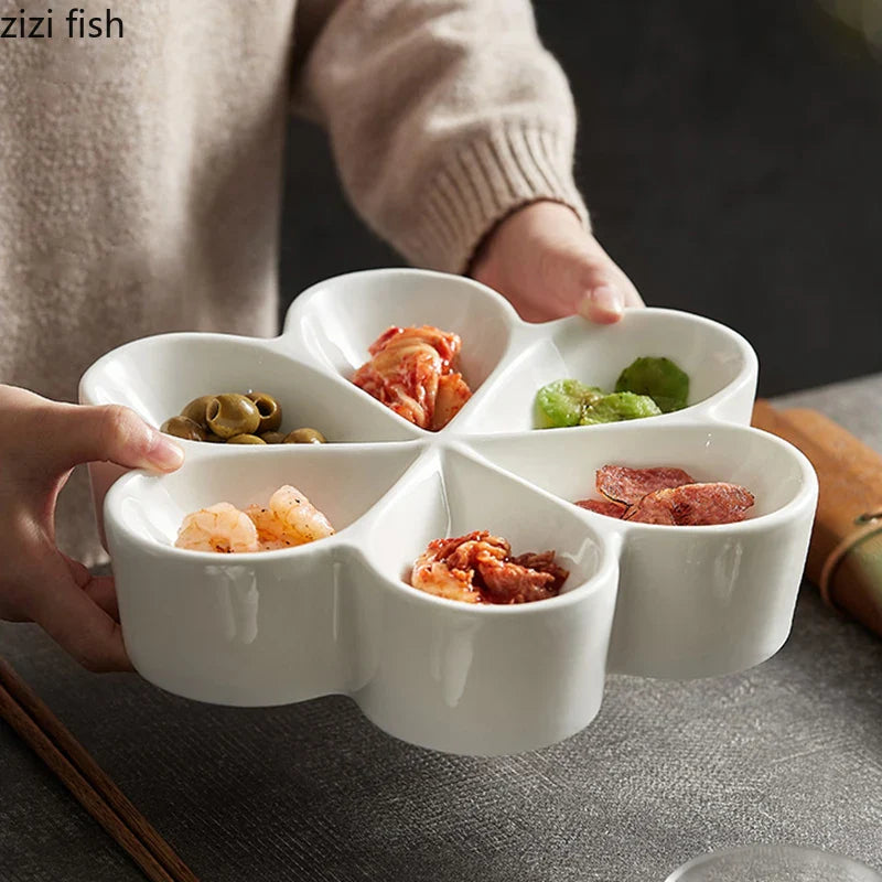 Axya Ceramic Dinner Plate: Multi Grid Snack Tray for Sashimi & Sushi