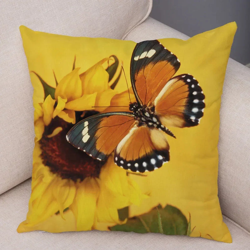 Axyaa Butterfly Flower Pillow Cover 45*45cm for Home Sofa Decor