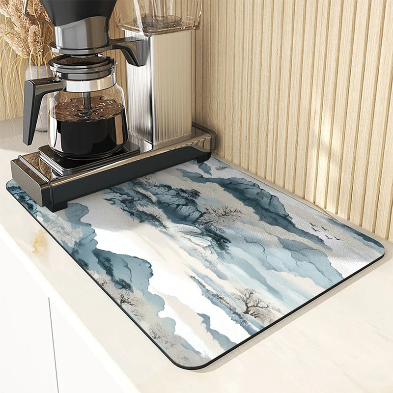 Axyaa Natural Scenery Square Dry Mat - Anti-slip & Absorbent Coffee Tablewear and Dish Drainer