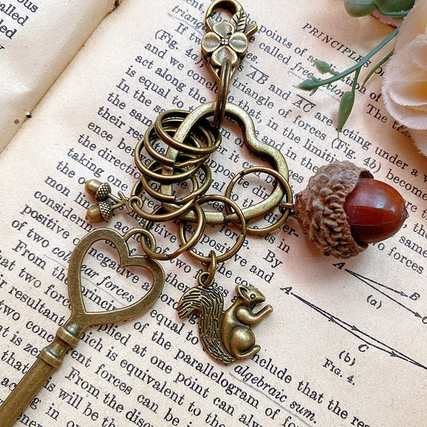 Axya Vintage Acorn Keychain with Gift Box, Alloy Metal, Artificial Carving, Photography Props, Home Decoration