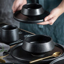 Axya Black Ceramic Tableware Set: Noodle Bowl, Soup Bowl, Salad Bowl, Plate, Steak Plate, Veggie Plate