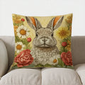 Axyaa Rabbit & Flowers Decorative Pillow Cover for Sofa, Bedroom, Car