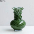 Axyaa Green Wave Glass Vase Desk Decoration Floral Room Decor Aesthetic Flower Pot