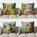 Axyaa Cute Orange Cat Forest Flowers Pillow Cover