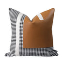 Axyaa Houndstooth Orange-Gray Leather Stitching Pillow for Home and Hospitality