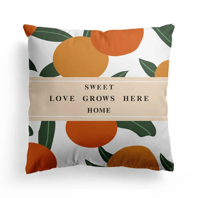 Axyaa Grid Flower Cushion Cover Orange Lemon Pillow Cover Home Decor Sofa Cushions