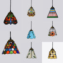 Mosaic Pendant Light with Stained Glass Shade in Colorful Mediterranean Style by Axyaa