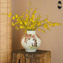 Axyaa Rose Hydroponic Ceramic Vase with Hand-Painted Cat, Living Room Decor