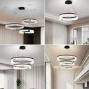 Axyaa Modern LED Circle Ring Chandelier, Black Metal Acrylic Shade, Home Decor Lighting