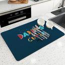 Axyaa Dino Text Kitchen Drying Mat - Quick Draining Pad for Bathroom & Faucet