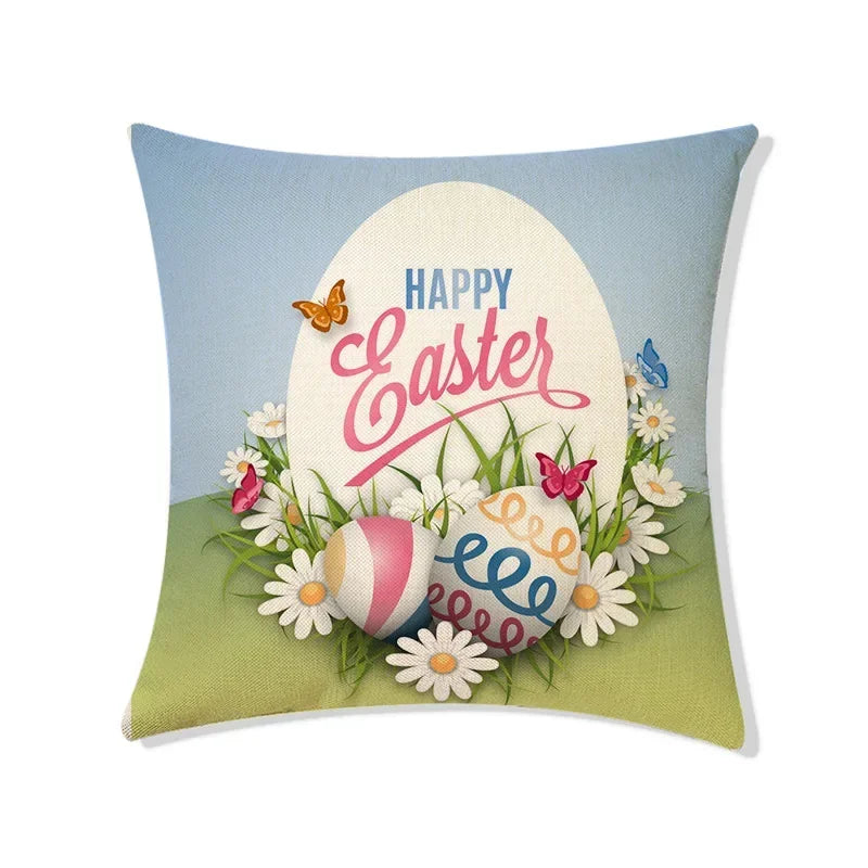 Easter Rabbit Eggs Design Linen Pillowcase - Axyaa Brings Spring Joy