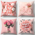 Axyaa Mother'S Day Throw Pillow Covers - Romantic Love, Bicycle, and Rose Bouquet Designs