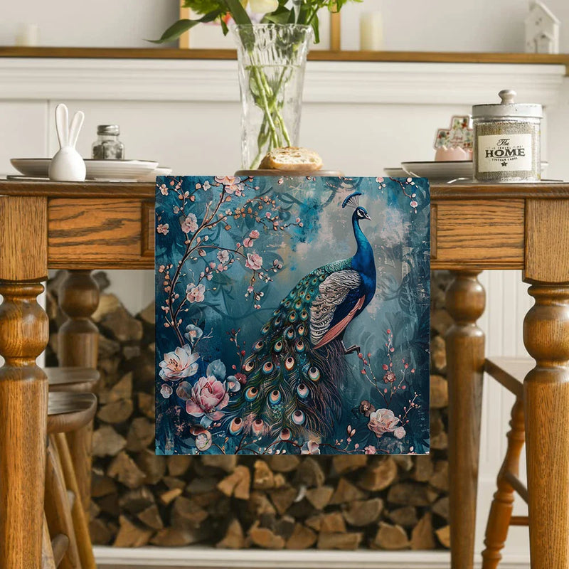 Axyaa Peacock Plant Table Runner: Elegant Dining and Wedding Decor