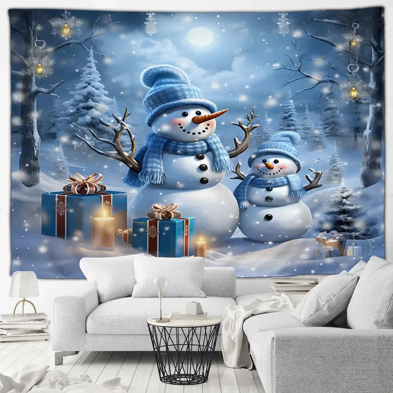 Axyaa Winter Snowman Print Tapestry for Christmas Party Decoration