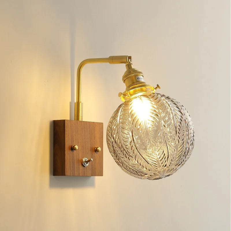Axyaa Glass Copper LED Wall Lights Modern Bedside Lamp for Home Decor