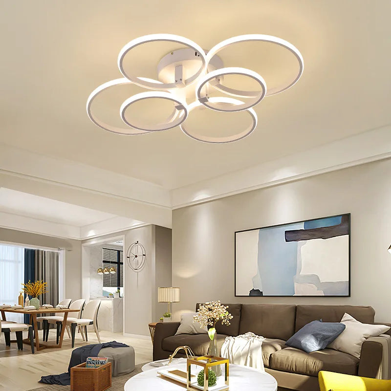 Axyaa Smart Ring LED Ceiling Chandelier, APP Dimmable, Modern Living Room Bedroom Light