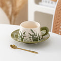 Axyaa Linglong Flower Ceramic Coffee Cup Saucer Set, Original Watercolor Design