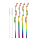 Axyaa Stainless Steel Wave Straws Set with Brush - 4pcs Cocktail Bar Drinkware
