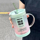 Axyaa 1000ml Glass Cup Lid Straw Handle Large Kawaii Tumbler Juice Drinking Bottle